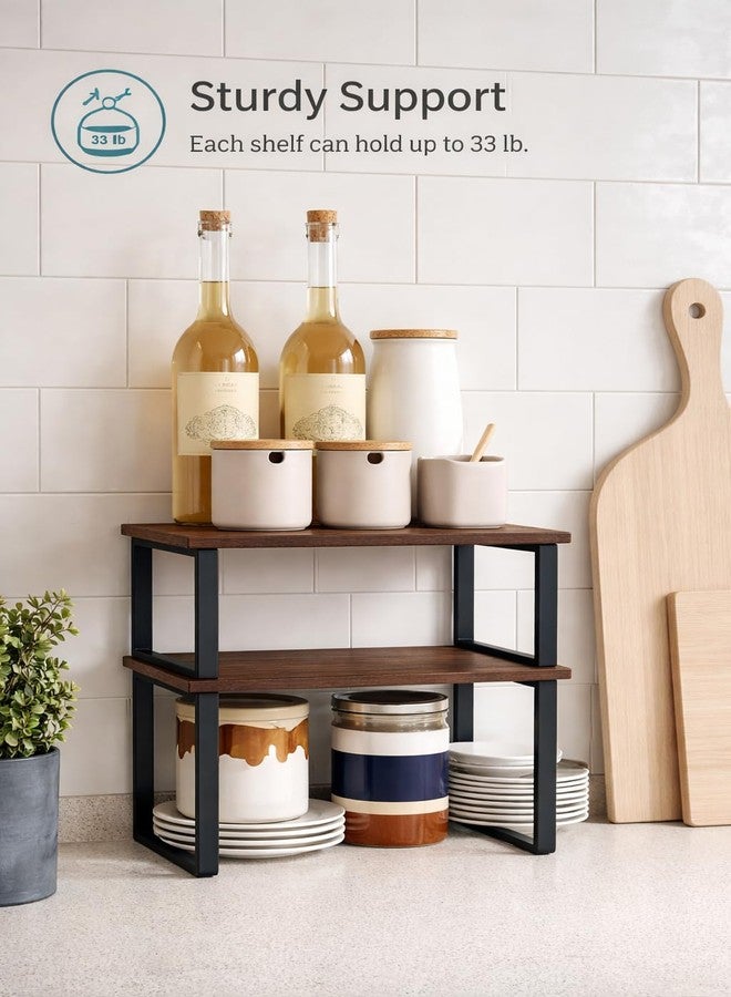 Silant Makers Cabinet Organizer Shelf, Set of 2 Kitchen Counter Shelves, Kitchen Storage, Spice Rack, Stackable, Expandable, Metal and Engineered Wood (Natural Wood + Matte Black, 15.6" W) - Image 5